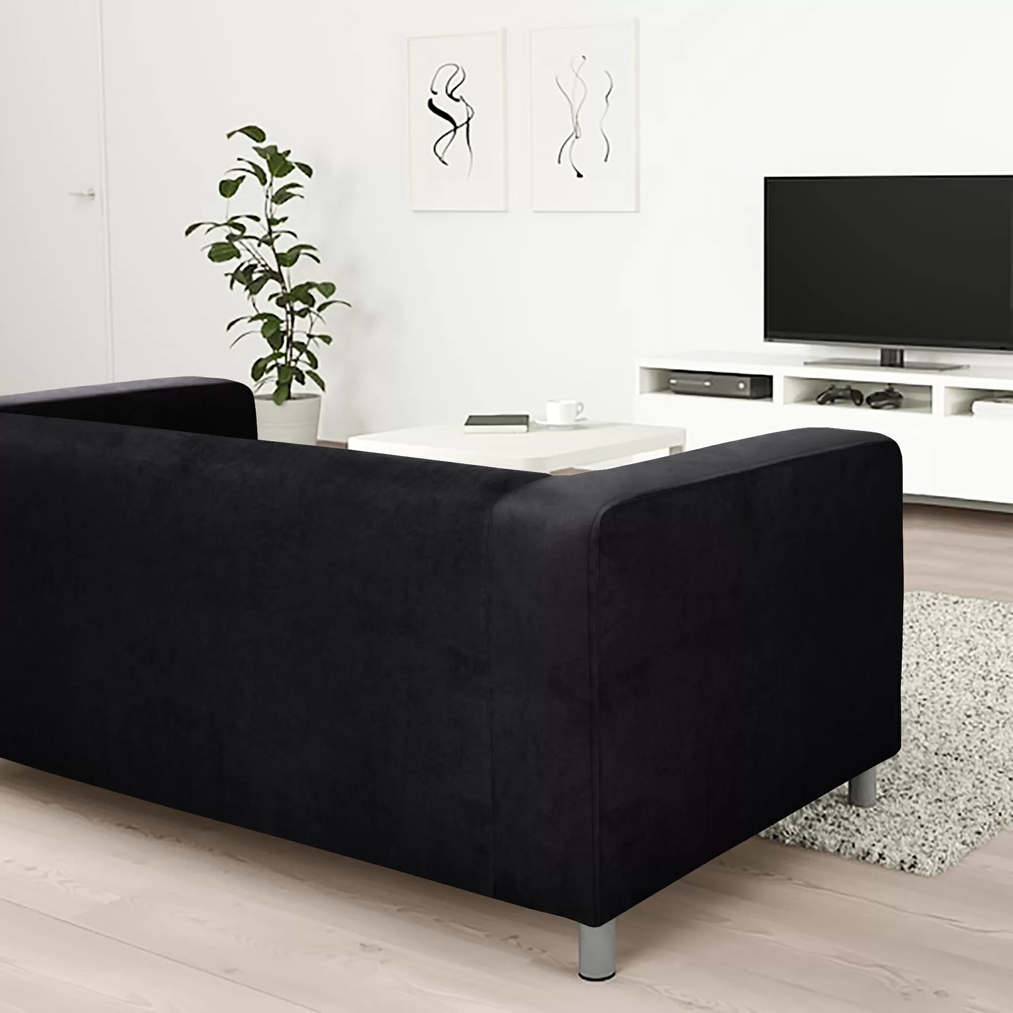 Ikea-Klippan-2-Seater-seat-Replacement-Sofa-cover-black-velvet-fabric-made-to-measure-custom-made