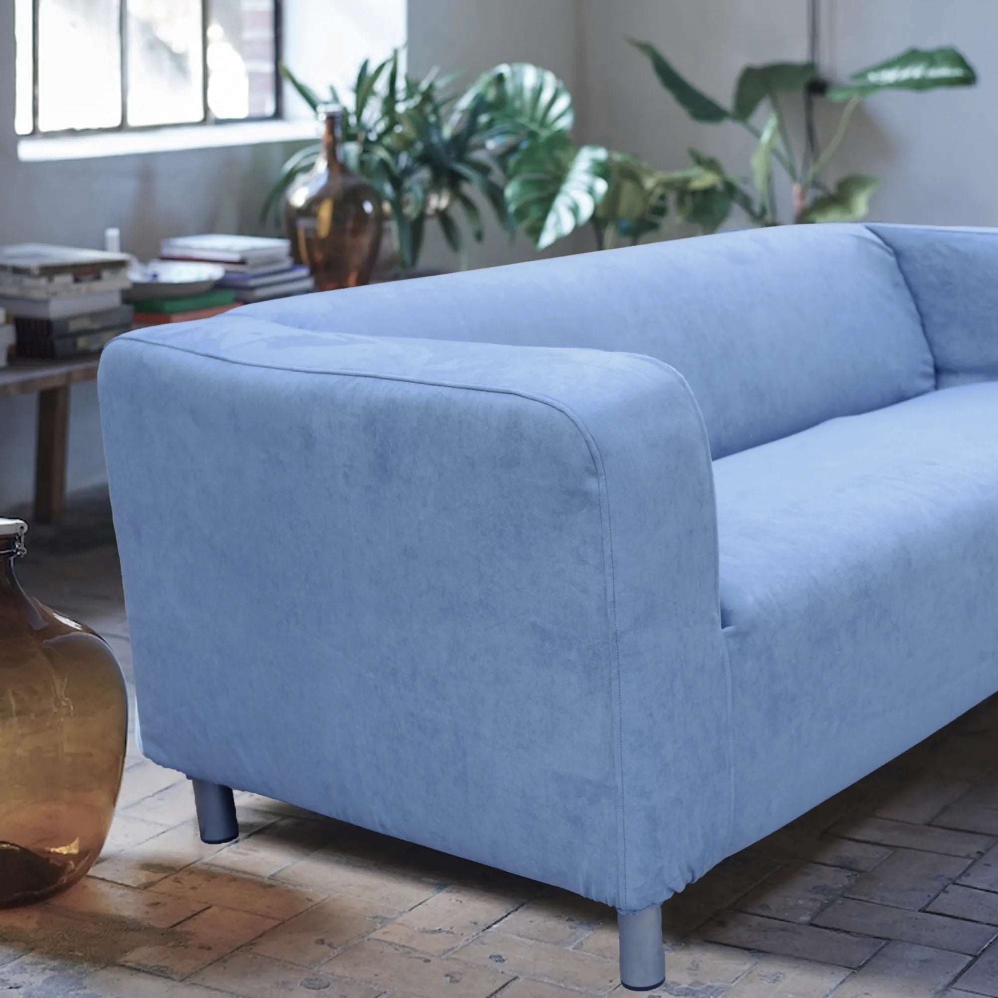 Ikea-Klippan-2-Seater-seat-Replacement-Sofa-cover-suede-blue-made-to-measure-custom-made-loveseat-breathable-fabric