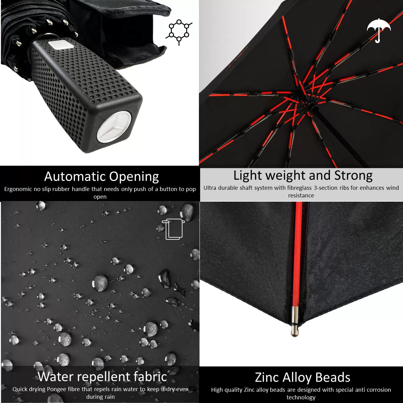 Premium Quality Mercedes Benz Car Accessories Umbrella Ultra Strong Anti-UV Automatic Folding Brolly