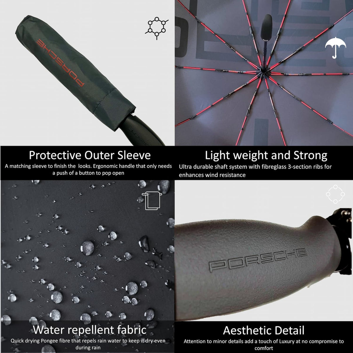 Porsche Design Grey Compact Umbrella — Authentic Accessory